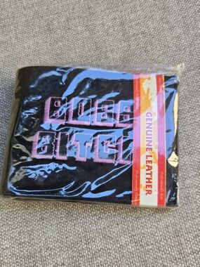 Boss B Black Leather Wallet with Purple Embroidery